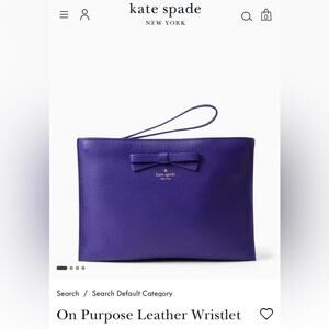 Kate Spade On Purpose pebbled leather zip bow wristlet Rwanda purple blue